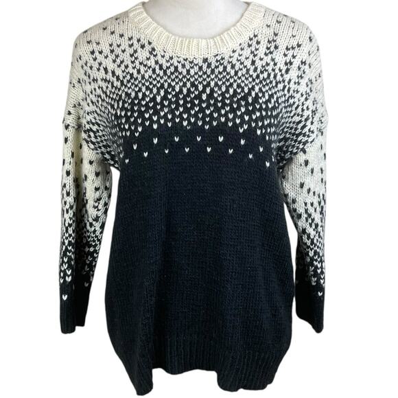 Madewell M Black Cream Speckled Ombre 3/4 Sleeve Wool Chunky Knit Sweater - Picture 1 of 12
